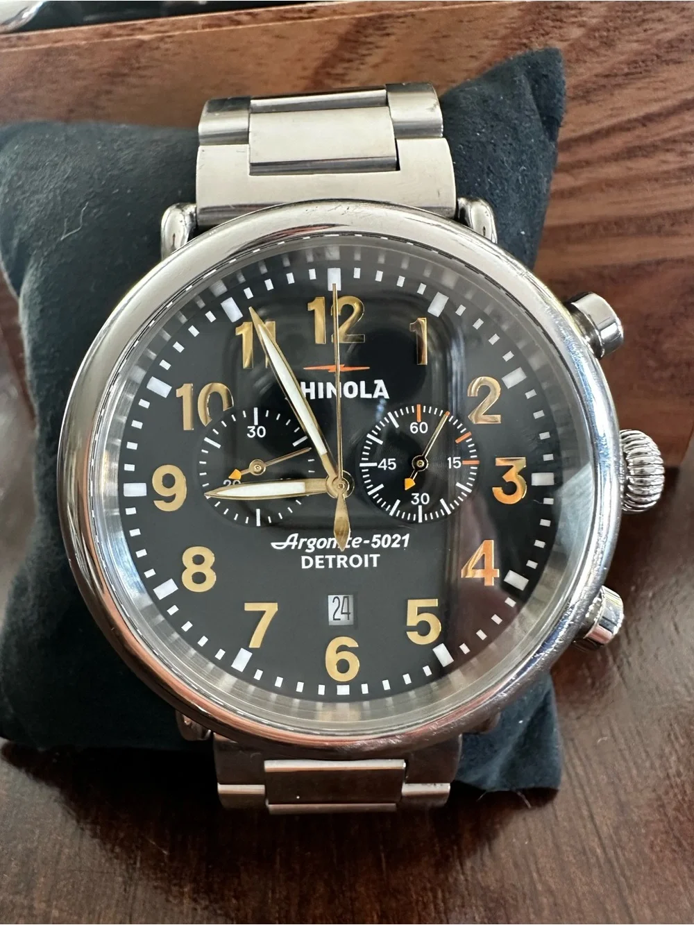 Shinola Runwell for Neiman Marcus Black Chronograph with Yellow Numerals